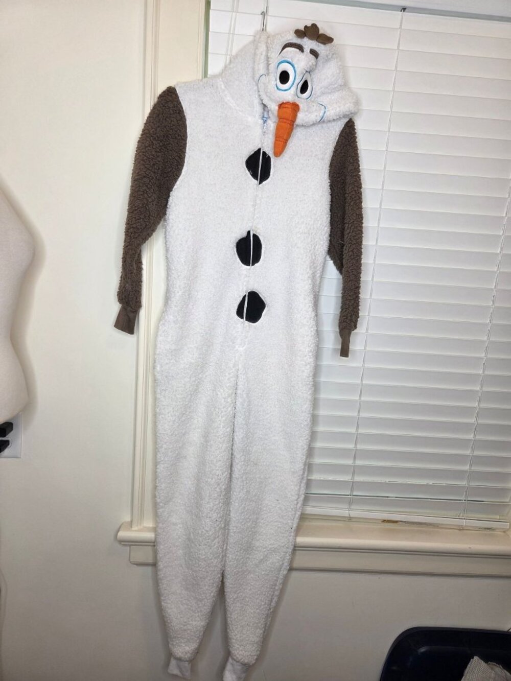 Disney Frozen Olaf Costume Hooded Teen Halloween One Piece Pajamas XS White